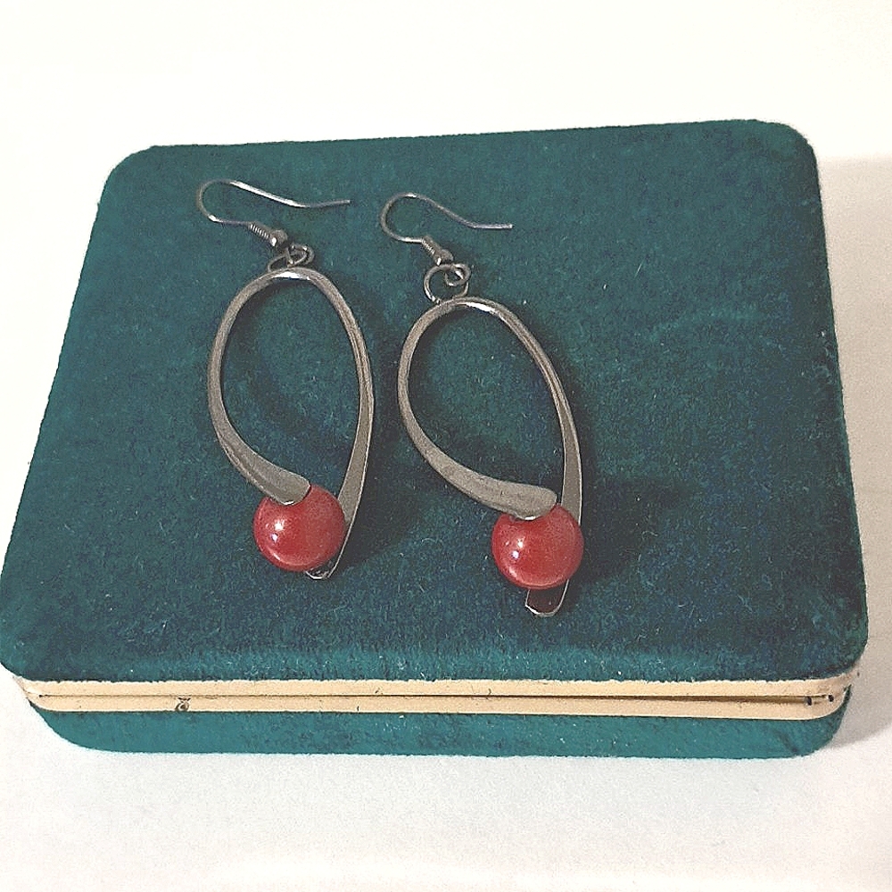 Red and Silver Earrings